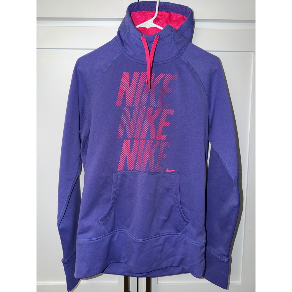 Nike Therma-FIT Kids Purple Pink Graphic Pullover Hoodie Sweatshirt Medium